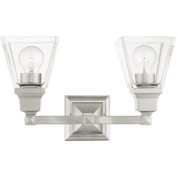 15 inch 2 Light Brushed Nickel Bathroom Vanity light fixture with Clear Glass Shade