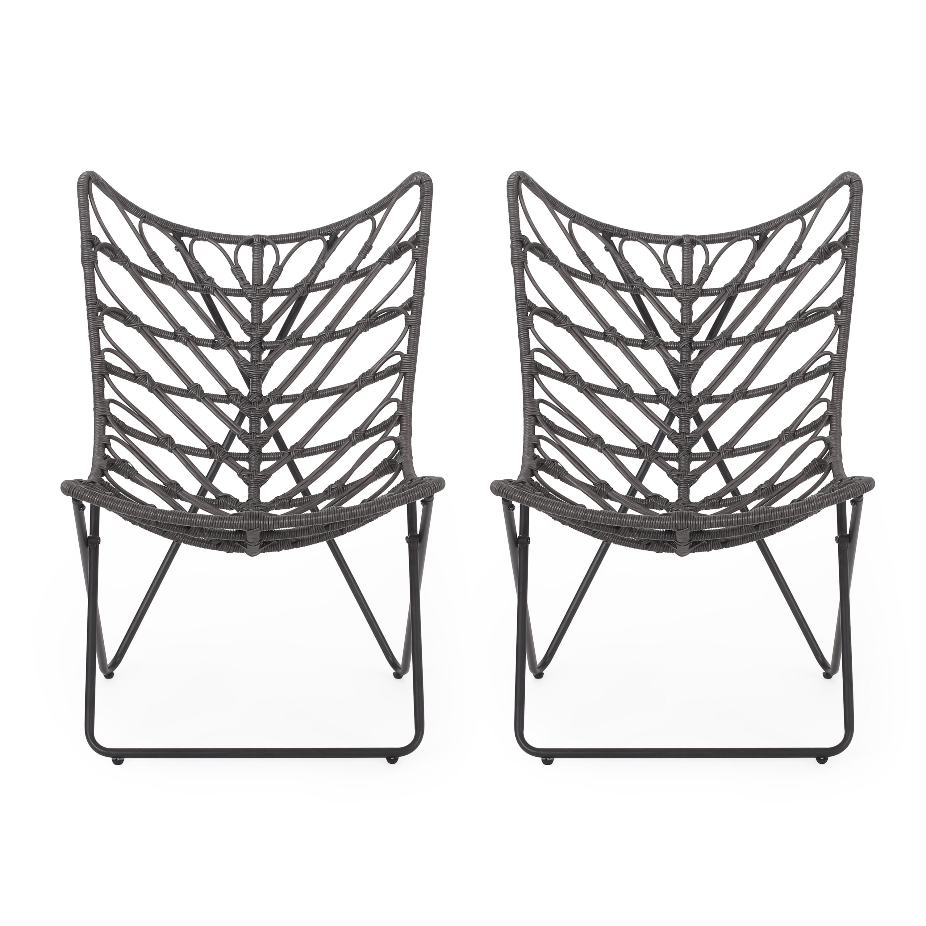 GDF Studio Danbury Outdoor Boho Modern Wicker Accent Chairs, Set of 2
