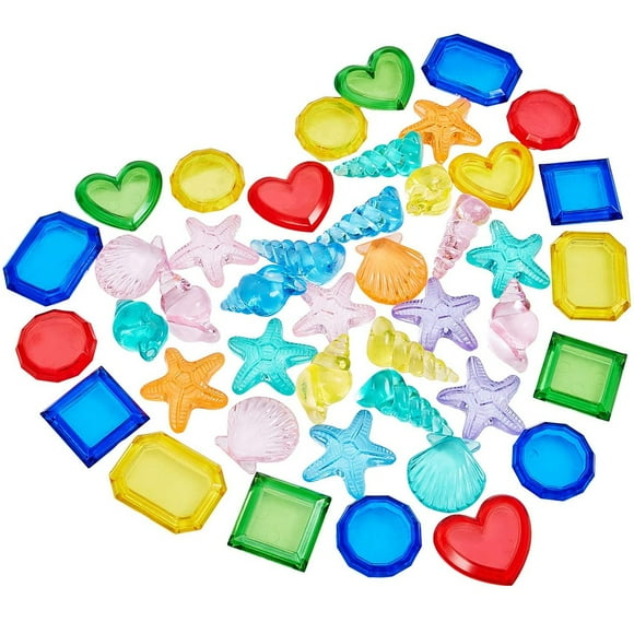 Lieonvis 40 Pcs Diving Gem Pool Toys Set Colorful Summer Swimming Gem Diving Toys Marine Animals Gem Dive Throw Toy Set Acrylic Gemstones Underwater Swimming Toy for Parties and Games