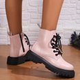 thumbnail image 4 of NECHOLOGY Botas Mujer Adulto Femenino Zapatos Botines de mujer Botas de tobillo de tacón grueso con cordones de cuero de color sólido de estilo británico de moda para mujer (Pink, 7), 4 of 7