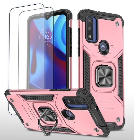 Hotpom for Moto G Power 2022/ G pure/ G Play 2023 Case with 2 Pack Screen Protector Military Shockproof Protection with 360° Rotating Stand and Car Mount Capability, Pink