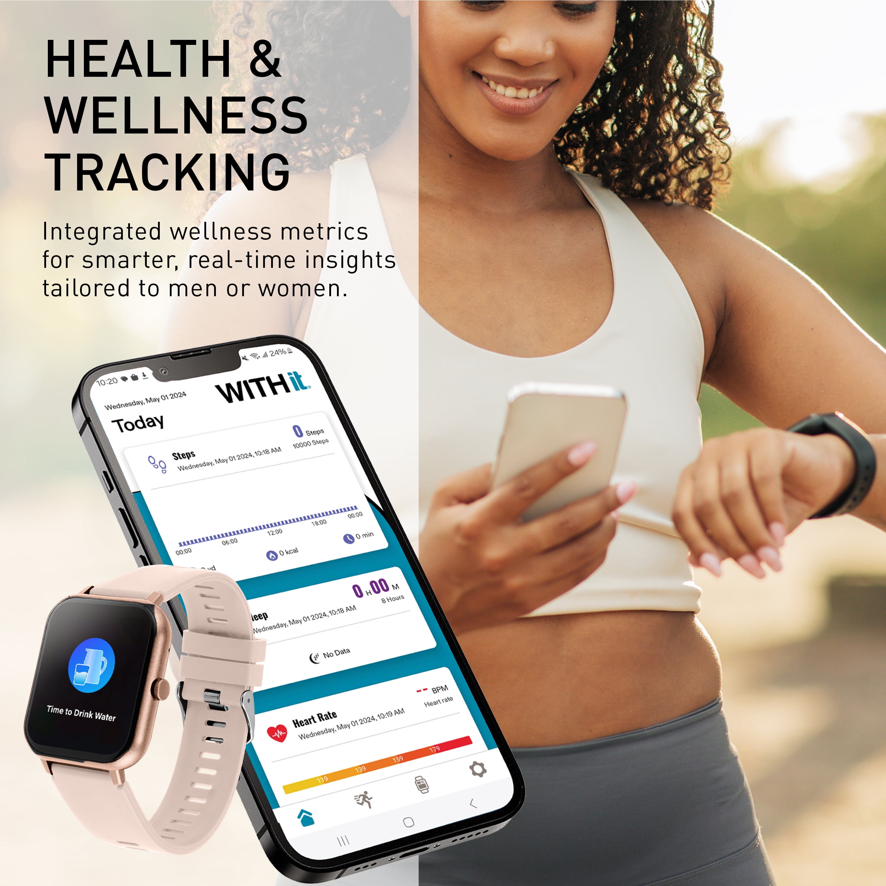 WITHit EXA Series Touch Screen Smartwatch with Blush Silicone Band and over 25 Built-In Features