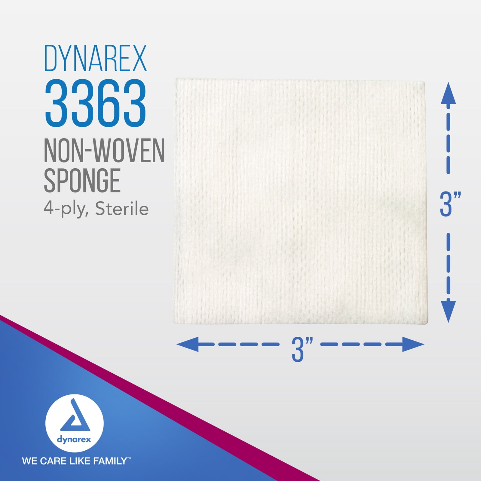 Dynarex Non-Woven Sponges, Sterile, Gauze Sponges, for Cleansing, Prepping and Dressing, 3" x 3", 4 Ply, 1 Case of 1200 (24 Boxes of 50)