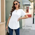 thumbnail image 5 of SWQZVT Summer Tshirts for Women Tops Short Sleeve Casual High Low Shirts Trendy Loose Crew Neck Tee Solid Color White Size XL, 5 of 5