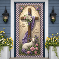 thumbnail image 5 of Cross Design He is Risen Banner Purple Fabric Easter Cross Display White Lamb Pink Roses Resurrection Backdrop for Easter Party Church Service Religious Gathering, 5 of 9