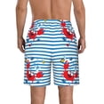 thumbnail image 3 of Kdxio Red Funny Crab on Blue Stripe Pattern Mens Casual Shorts - Drawstring Summer Beach Sports Shorts for Men, 3 of 9