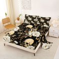thumbnail image 2 of Homewish Hipple Halloween Skull Queen Sheets,Grunge Peony Floral Queen Sheet Sets,Black Golden,4 Pieces,1 Flat Sheet, 1 Fitted Sheet and 2 Pillowcases, 2 of 6