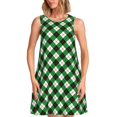thumbnail image 1 of Fotbe Green Argyle Plaid Vestido de Verano sin Mangas para Mujer – Vestido Midi Línea A, Estilo Camiseta Floral, Vestido Playero Casual y Fluido, 1 of 7