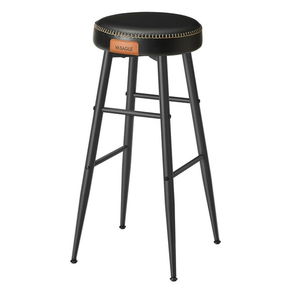 VASAGLE Collection Echo Tabourets de Bar Lot de 2, Tabourets de Comptoir de Cuisine, Tabourets de Petit-Déjeuner, Cuir Synthétique avec Coutures, 30 Pouces de Hauteur, Salle à Manger Maison, Assemblage Facile, Noir Encre