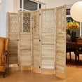 thumbnail image 2 of Folding Room Divider, 66.9 Inch 6 Panels Wood Carved Privacy Screens, Free Assembled Freestanding Portable Separation Wall for Home Office Bedroom (Natural), 2 of 8
