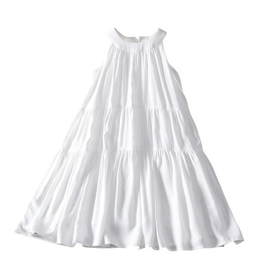 HAiming Girls Summer Dress Ruffle Tiered Hanging Neck Sleeveless Beach Skirt Flowy A-Line Sundress for 2-14 Years