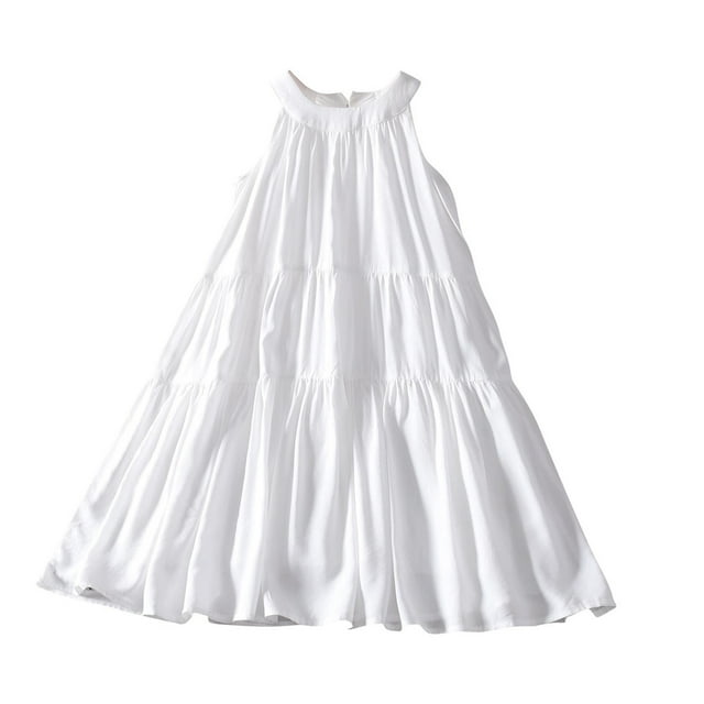 Robes d'Été pour Filles Décontractées en Liquidation 2025 Robe d'Été pour Enfants Filles à Volants Sans Manches Robe Fluide Ligne a Mini Robes Nouveau Blanc 2 Ans