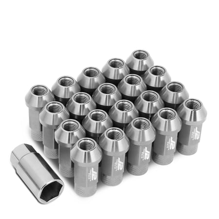 J2 Engineering LN-T7-034-15-SL J2 Engineering 7075 -T6 Forged Aluminum M12X1.5 20Pcs 50mm Height Open -End Lug Nut Sets w / Socket Adapter (Silver)