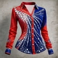 thumbnail image 2 of Alun Patriotic Shirts for Women 4th of July Outfits Button down Long Sleeve Blouses with Shiny Sequin and Floral Printing Casual V-Neck Slim Fit Tops for Spring Summer 1-Red M, 2 of 3