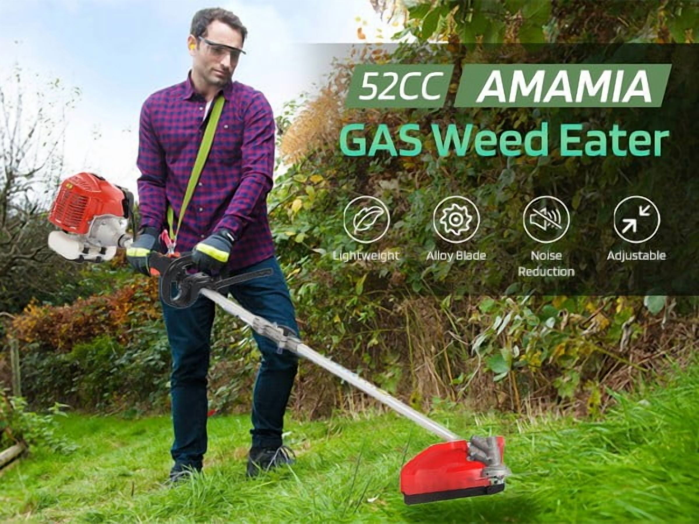 Seipouy Gas Weed Wacker, 52CC 2-Stroke Weed Eater Gas Powe, 5 in 1 Multi-Functional Gas Hedge Trimmer Chainsaw String Trimmer for Gardening