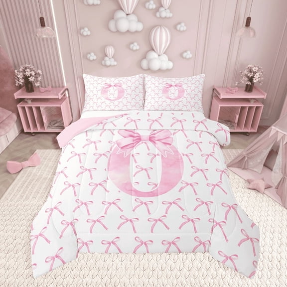Erosebridal Letter Bow Bedding Twin Comforter Set,Monogrammed Initial Down Comforter,Dreamy Room Decorative,Reversible,Lightweight,2-Piece