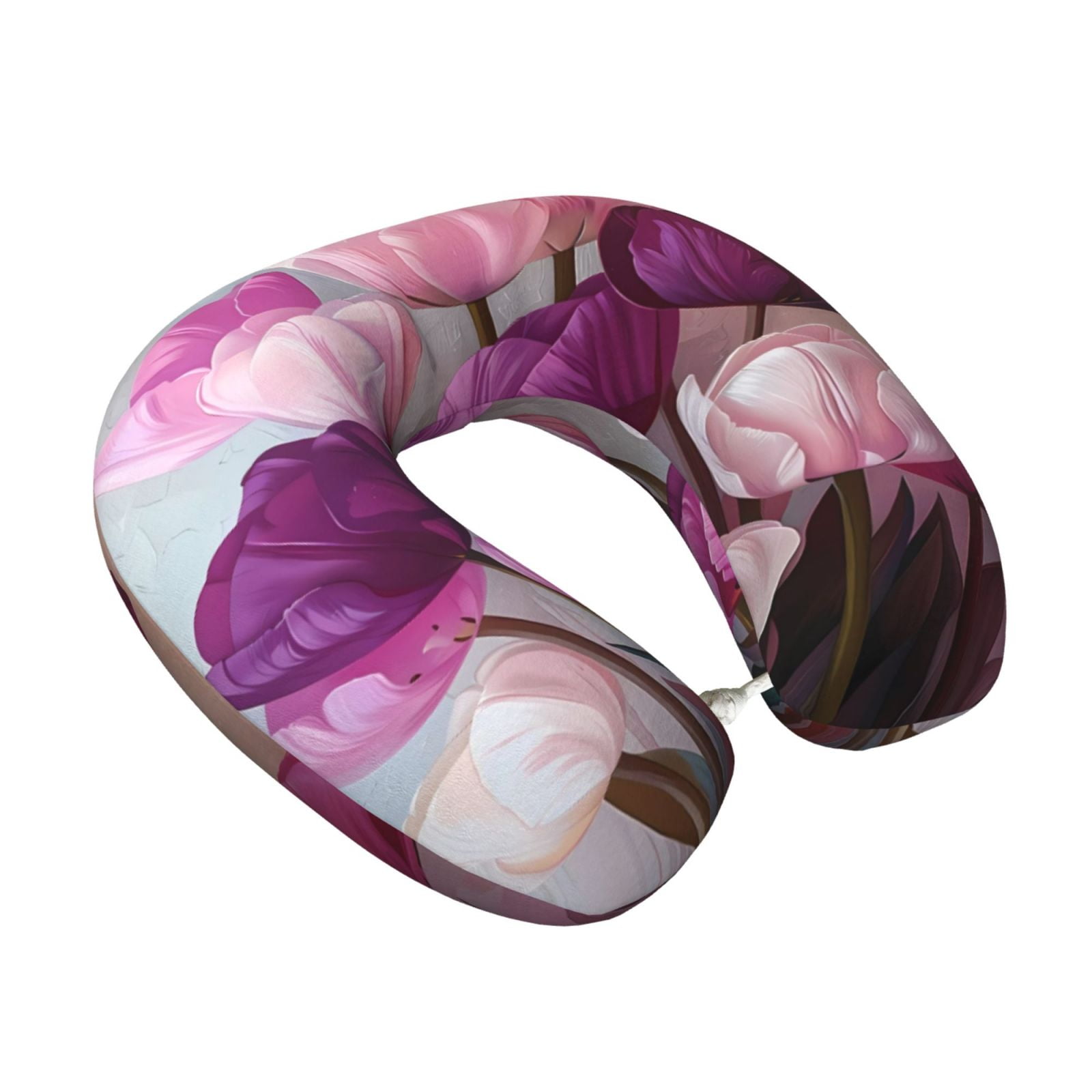 Xecao Purple And Pink Tulip Bouquet Print Memory Foam Cervical Neck Pillow Versatile U-Shaped Pillows for Home,Office,Camping,Travelling,Soft Washable Cover