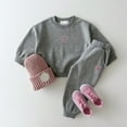 thumbnail image 2 of Rhuody Fall Outfits For Boys Letter Embroidered And Heart Hoodie And Pants Two Piece Kids Long Sleeve Tracksuit Handsome Clothes Set Grey 12-18 Months, 2 of 4