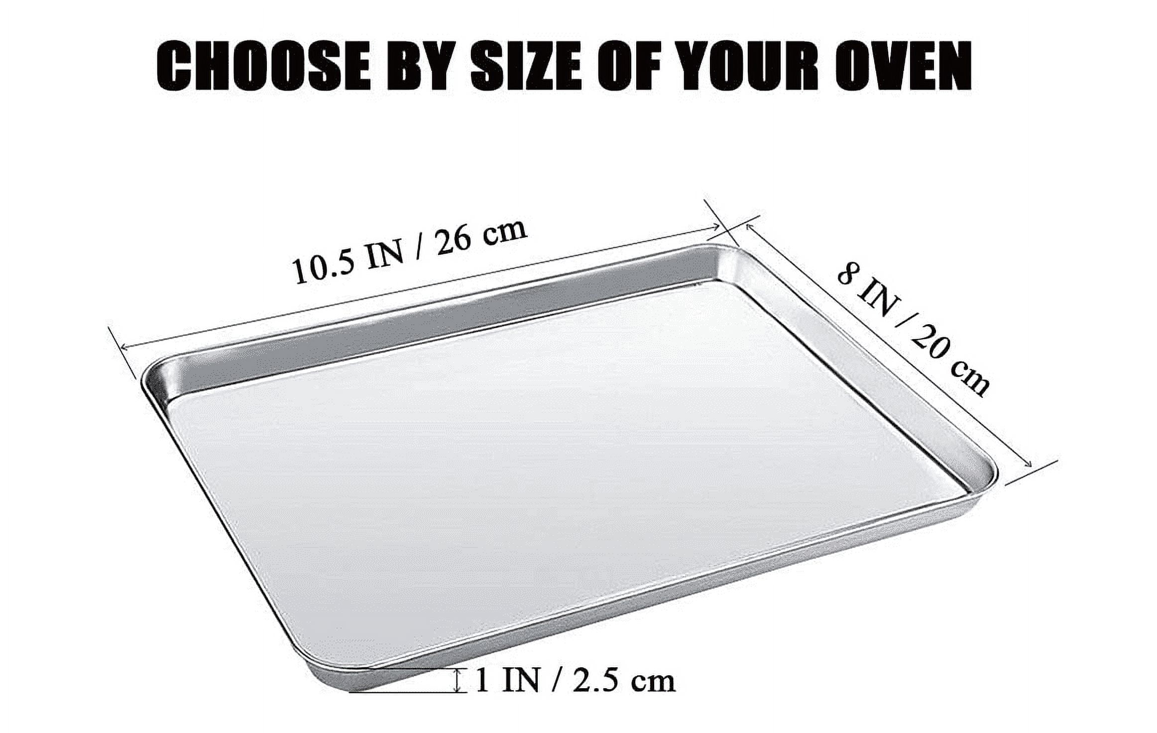 Small Baking Sheet Set of 2, E-far 9.4”x7.3” Stainless Steel Cookies Sheet  Pan for Toaster Oven with 50 Parchment Paper, Rectangle Baking Tray for