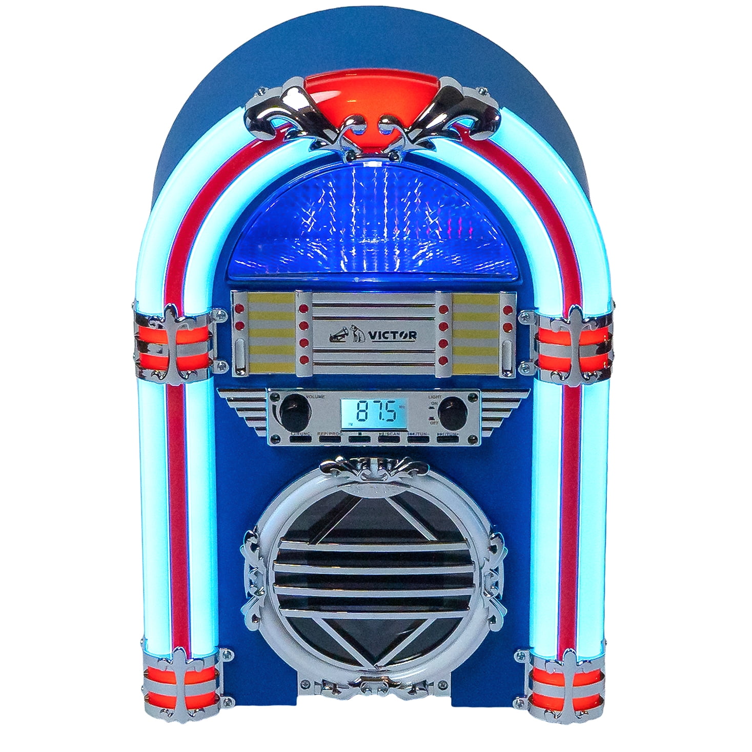 VICTOR Broadway Desktop Bluetooth Jukebox, Blue (VDTJ-1500-BL) 