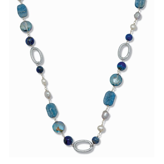 Genuine Blue Jasper Silvertone Drop Necklace 30 to 32-inch length