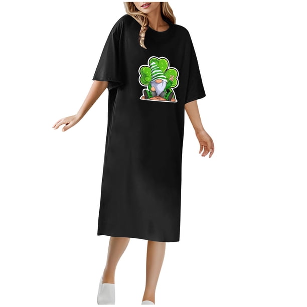 Vestido Corto de Verano Cuello Redondo Estilo de Camiseta de Longitud de Tobillo de Manga Corta, Altamente Elástico para Pijamas Y Ropa Interior Sexy