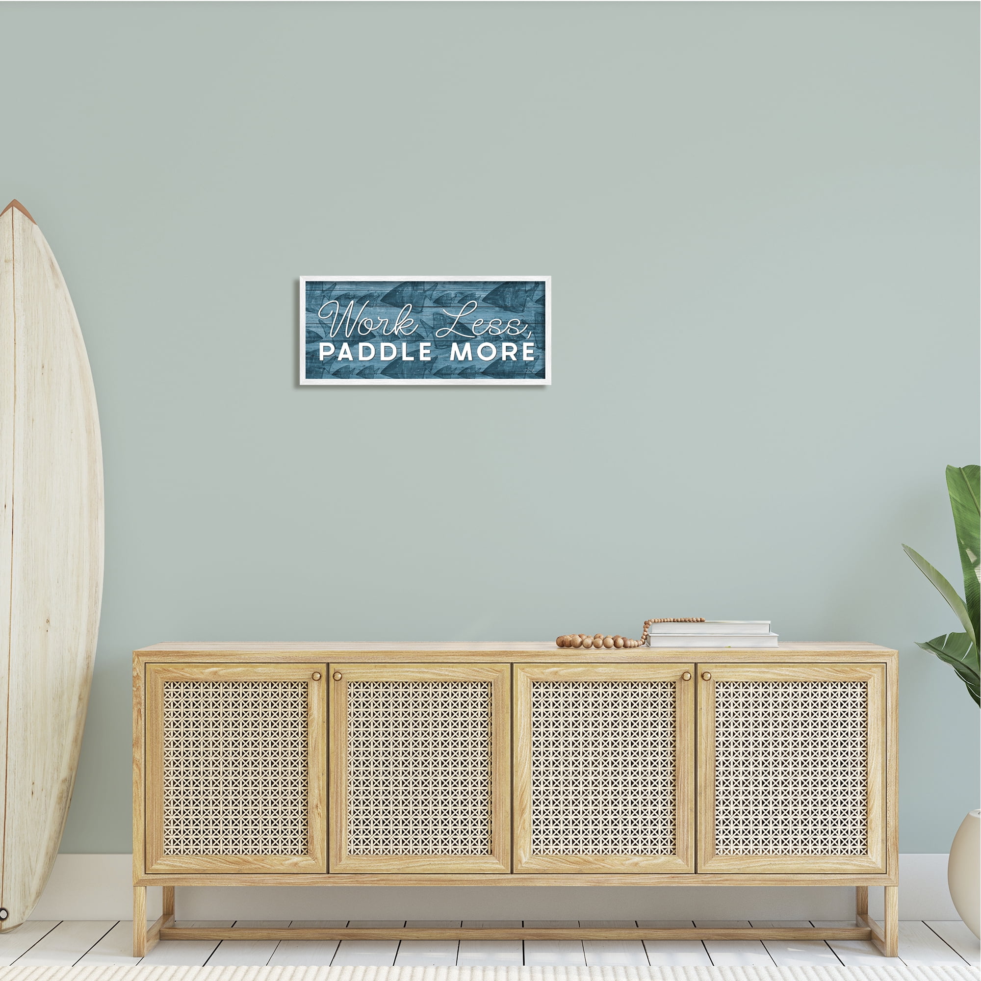 Stupell Industries Work Less Paddle More Fish Patterned Background ,24 x 10, Design by Yass Naffas Designs