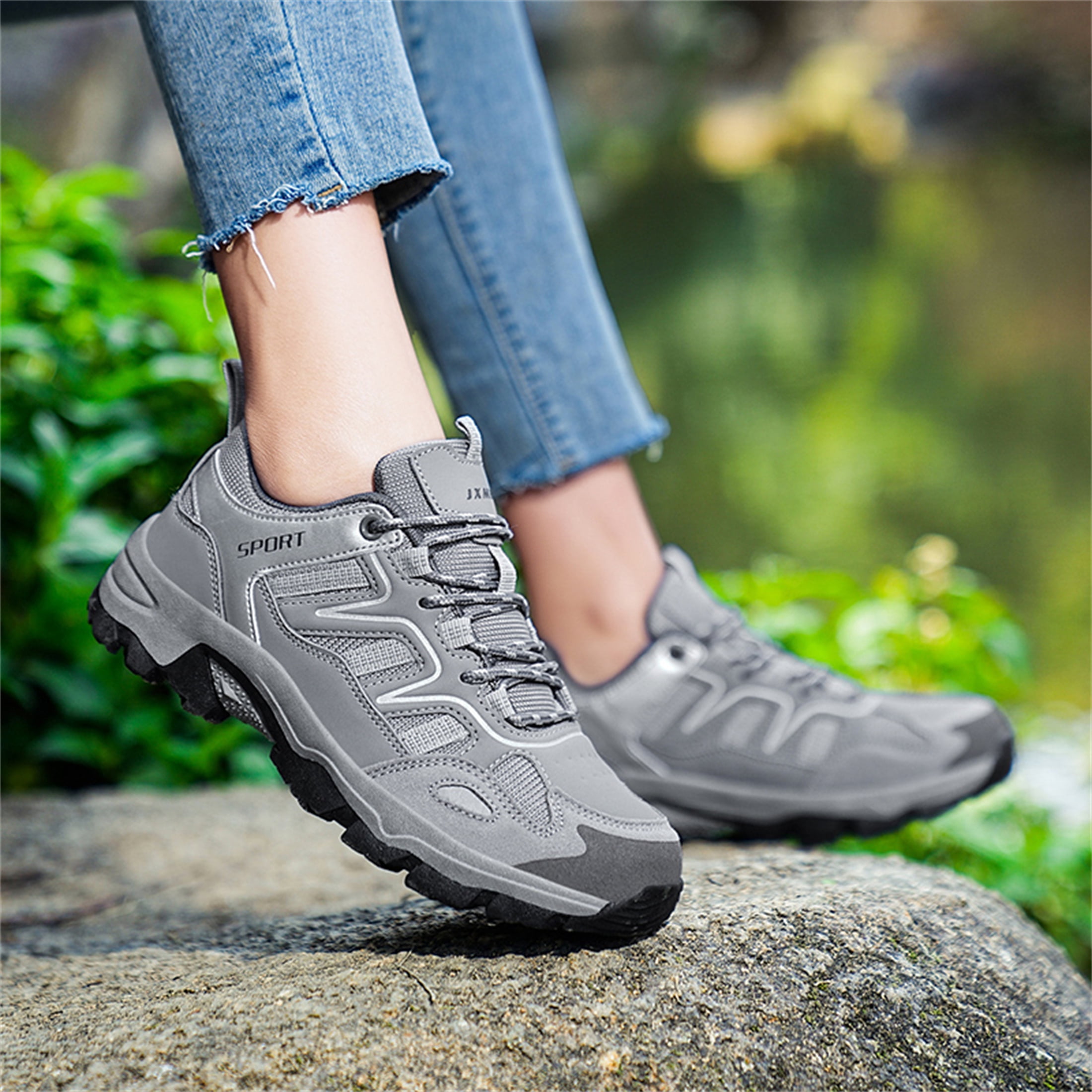 LASUDRAA Mens Womens Non-Slip Hiking Shoes Breathable Lightweight Outdoor Trekking Sneakers for Walking Camping