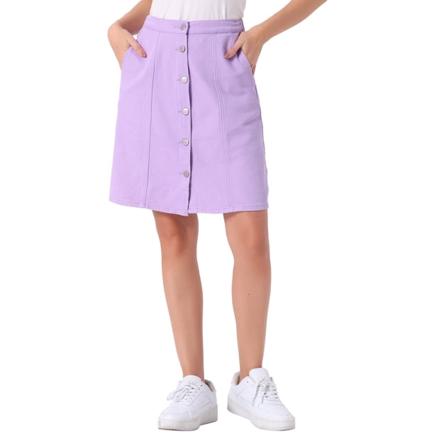 Faldas de Mezclilla INSPIRE CHIC para Mujer, A-Line, Cintura Alta, Con Botones, Casual, Falda de Jean para el Día de la Madre, Púrpura Claro L