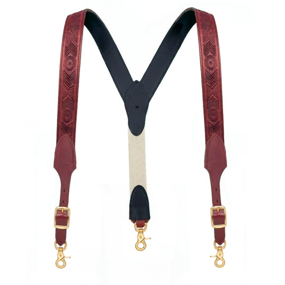 SuspenderStore Southwestern Pattern 1.5-Inch Wide Western Leather Suspenders - Trigger Snap