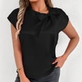 thumbnail image 2 of FRSASU Womens Bat Sleeve Tunic Tops Solid Color Round Neck Bowknot Loose Fit Short Sleeve Summer Shirts Black, 2 of 6