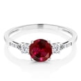 thumbnail image 3 of Gem Stone King 10K White Gold Red Created Ruby White Created Sapphire and White Diamond Accent 3-Stone Engagement Ring for Women (1.15 Cttw, Round 6MM, Gemstone July Birthstone, Size 7), 3 of 6