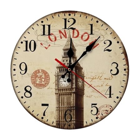 12 Inch London Big Ben Vintage Wooden Wall Clock, Silent Non-Ticking, Battery Not Included, Retro Home Decor For Study, Office, Cafe