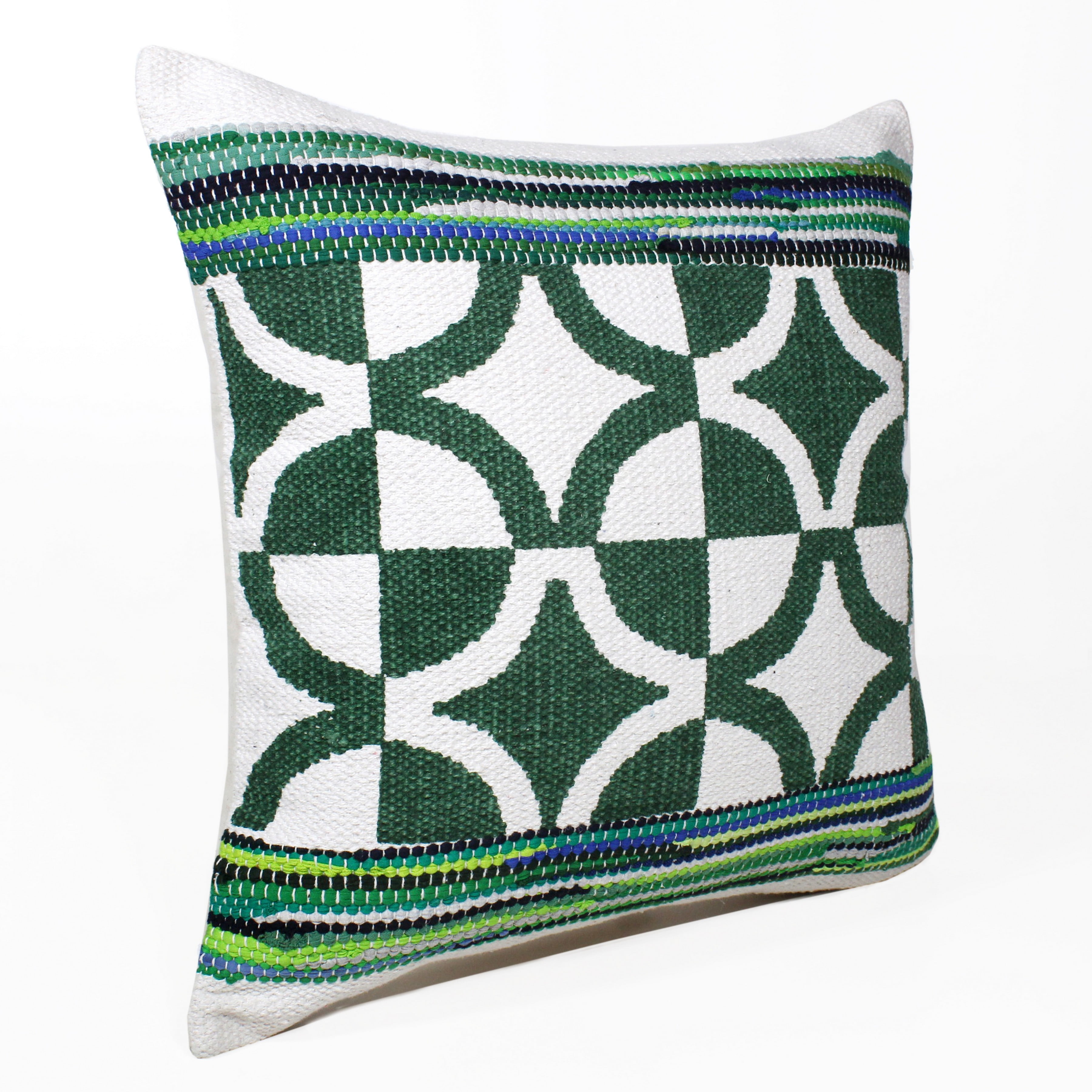 Ox Bay Naomi 20" x 20" Green/Ivory Geometric Cotton Blend Adult Decorative Throw Pillow