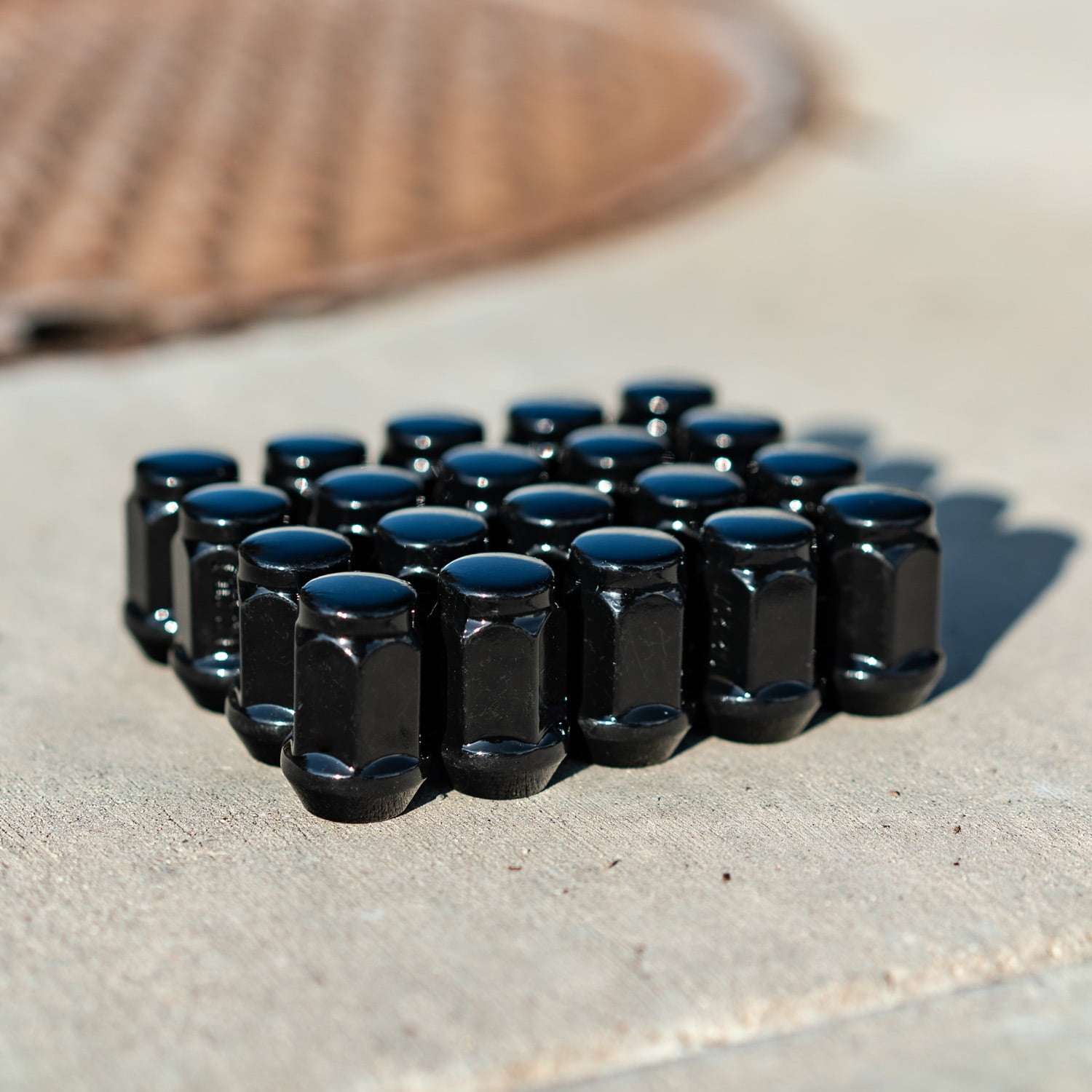 StanceMagic - 20pcs Black Bulge 12x1.25 Lug Nuts - 1.4 inch Length - Conical Cone Taper Acorn Seat Closed End - Compatible with Nissan Infiniti Subaru and More (Installs with 19mm Hex Socket)