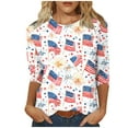 thumbnail image 2 of Meichang Independence Day Tops for Women Red White and Blue Graphic T Shirts 3/4 Sleeve American Flag Shirts Holiday Crew Neck Patriotic T-Shirts, 2 of 4