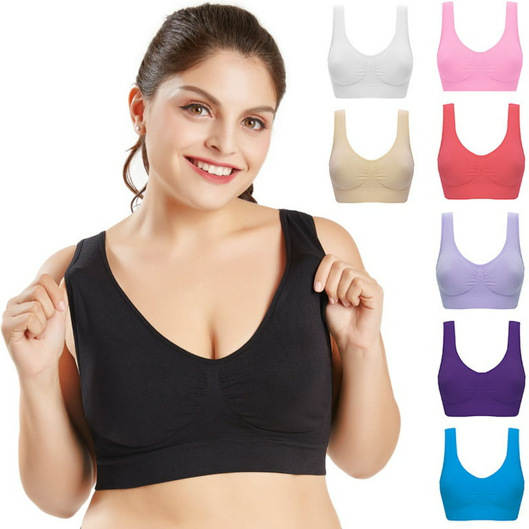 Women Solid Color Plus Size Ultra-thin Sports Bra Large Bra Fashion Comfort  Padded Seamless Bra Adjustment Type Wire-Free Sports Underwear Stretch  Fitness Tops Workout Yoga Bras, White,6XL 