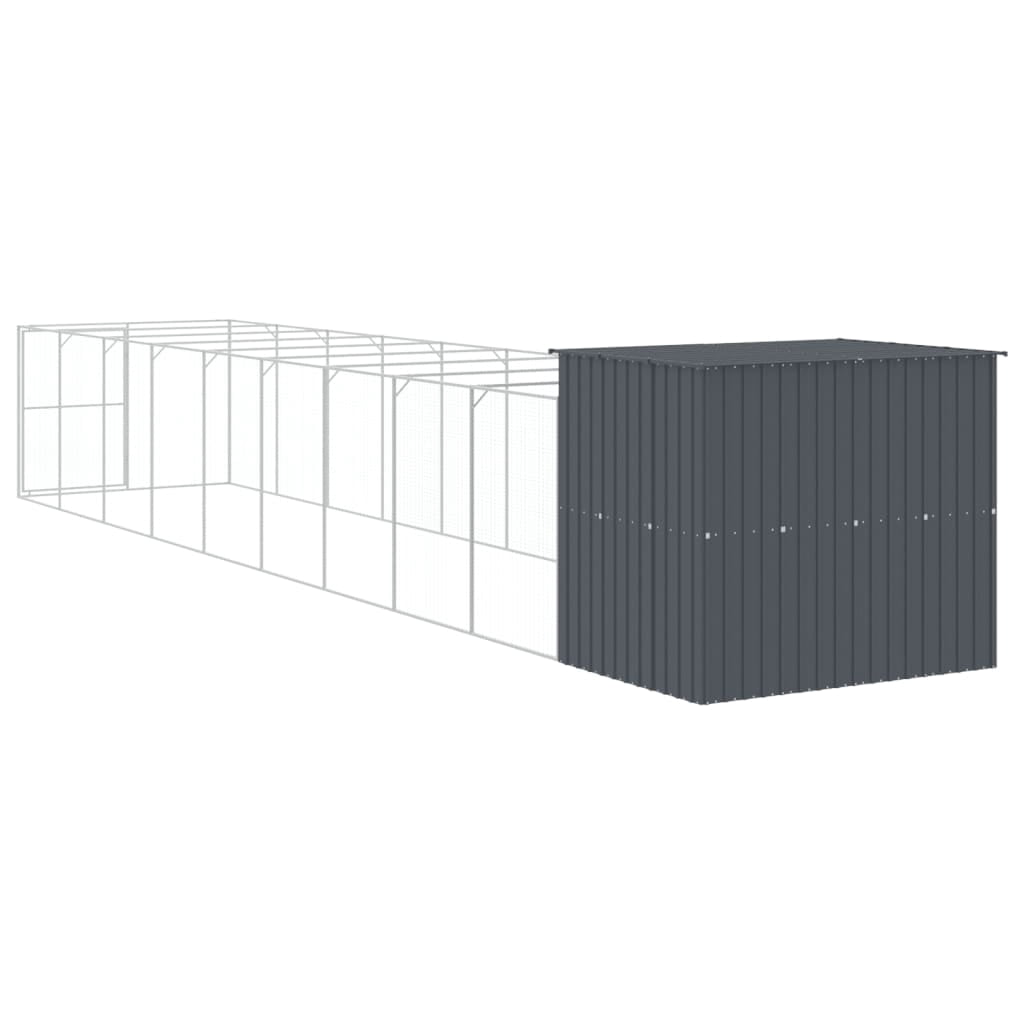 vidaXL Dog House with Run Anthracite 84.3"x260.2"x71.3" Galvanized Steel