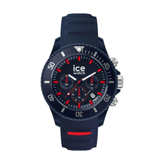 ICE-WATCH - ICE Chrono Dark Blue Red - Men's Chronograph Wristwatch with Silicon Strap - 021425 (Medium) - 10 ATM Water Resistant Watch for Men, Suitable for Swimming