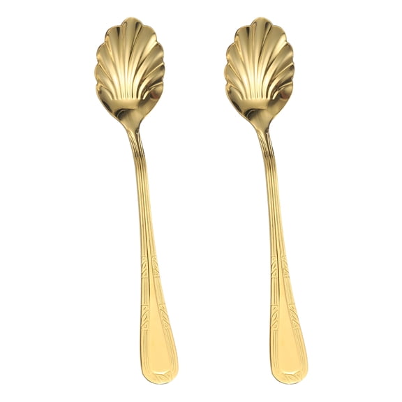 2pcs Stainless Steel Shell Spoon, Sugar Spoon for Tea Coffee Dessert Gold