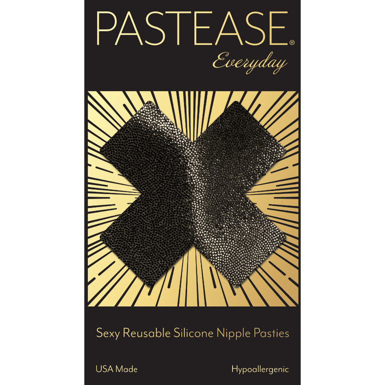 PASTEASE Reusable Silicone Breast Petals - Self-Adhesive, Waterproof, Made In USA, Black, 3"x3"