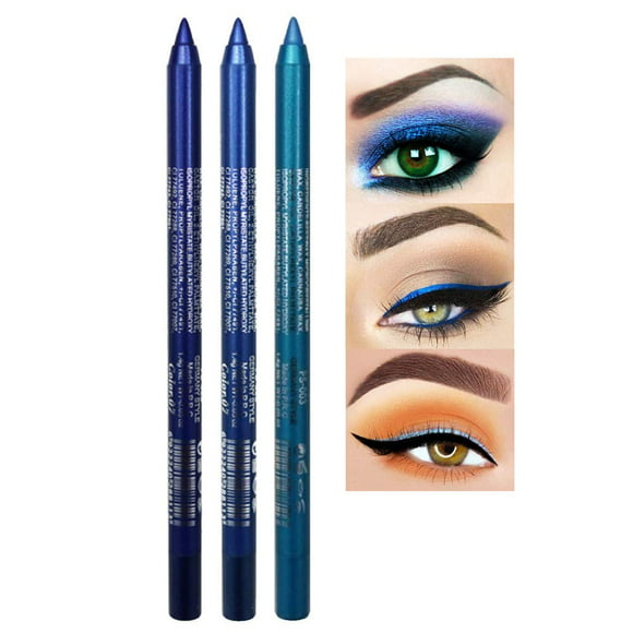 3 PCS Crayon Eyeliner Bleu pour les Femmes, Paillettes Eye-Liner Métallique Brillant Crayons Eye-Liner Kit de Maquillage Professionnel