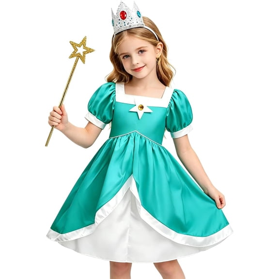 Guvpev Halloween Princess Costume, G'irl's Fancy Princess Dress Up Outfits with Accessories for Halloween Cosplay, Birthday Party & Daily Wear, 3-12Y