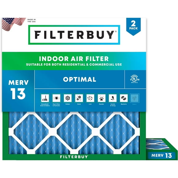 Filterbuy 19x19x1 MERV 13 Pleated HVAC AC Furnace Air Filters (2-Pack)