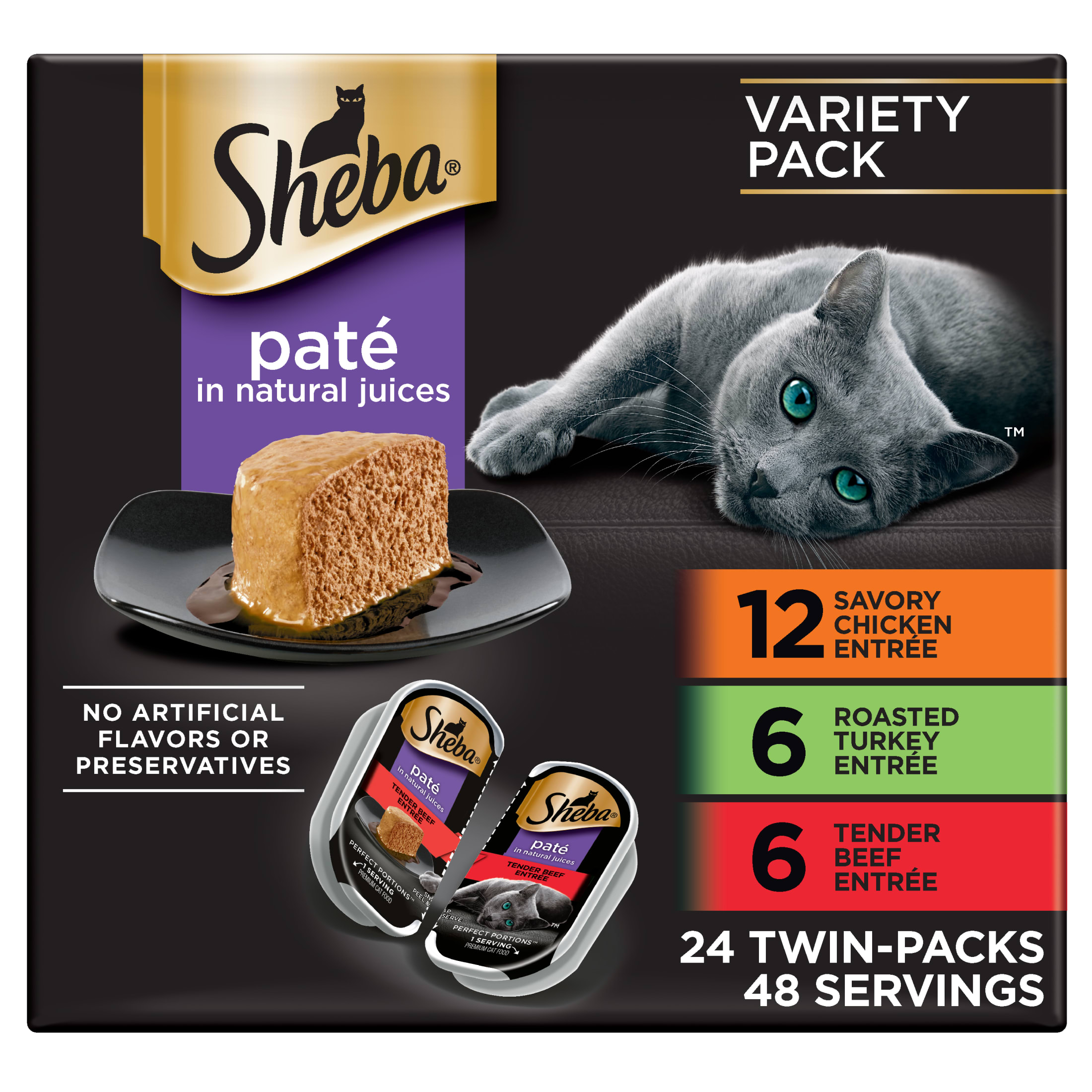 Sheba Perfect Portions Variety Pack Wet Cat Food Pate, 2.6 Oz Twin-Pack Trays (24 Count)