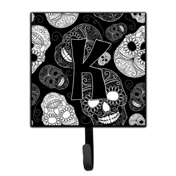 Letter K Day of the Dead Skulls Black Leash or Key Holder