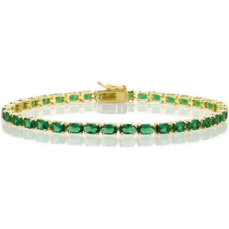 Emerald Gemstone Bangle Bracelet - Created Emerald Gemstone Goldtone Sterling Silver Tennis Bracelet, 7.5