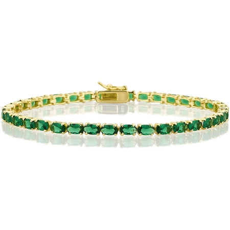 Created Emerald Gemstone Goldtone Sterling Silver Tennis Bracelet, 7.5