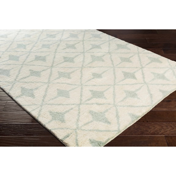 Hauteloom Margie Wool Living Room, Bedroom Area Rug - Bohemian, Transitional - High Pile - Sage, Ivory - 2' x 3'