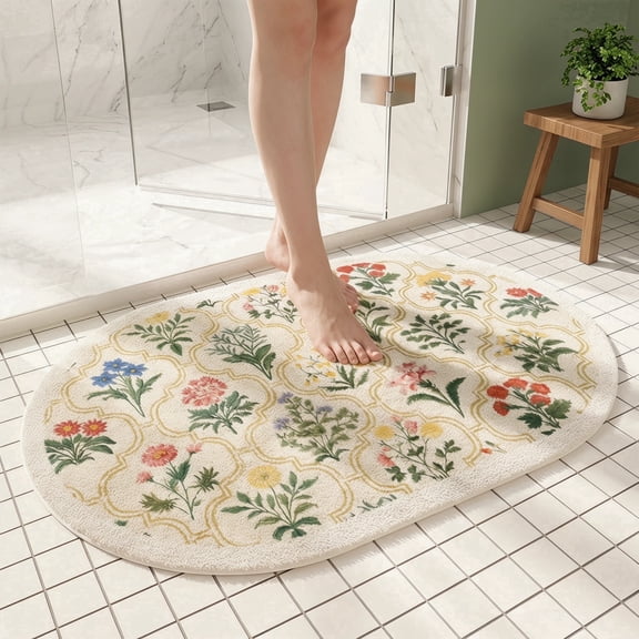 23*35 Bathroom Rugs, Spring Floral Print Absorbent Microfiber Bath Rugs, Non Slip Quick Dry Bath Mats for Bathroom Floor, Tub and Shower, Home Decor Accessories